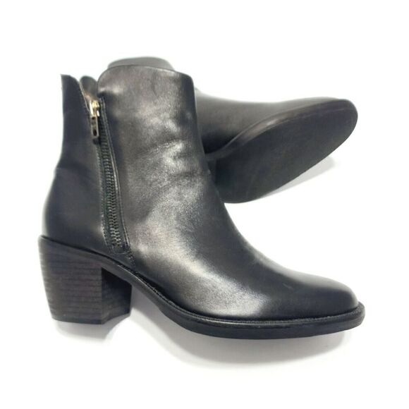 Boemos Women's Solid Black Leather Side Zip Block Heel Ankle Boots Size 6 Shoes - Picture 1 of 6